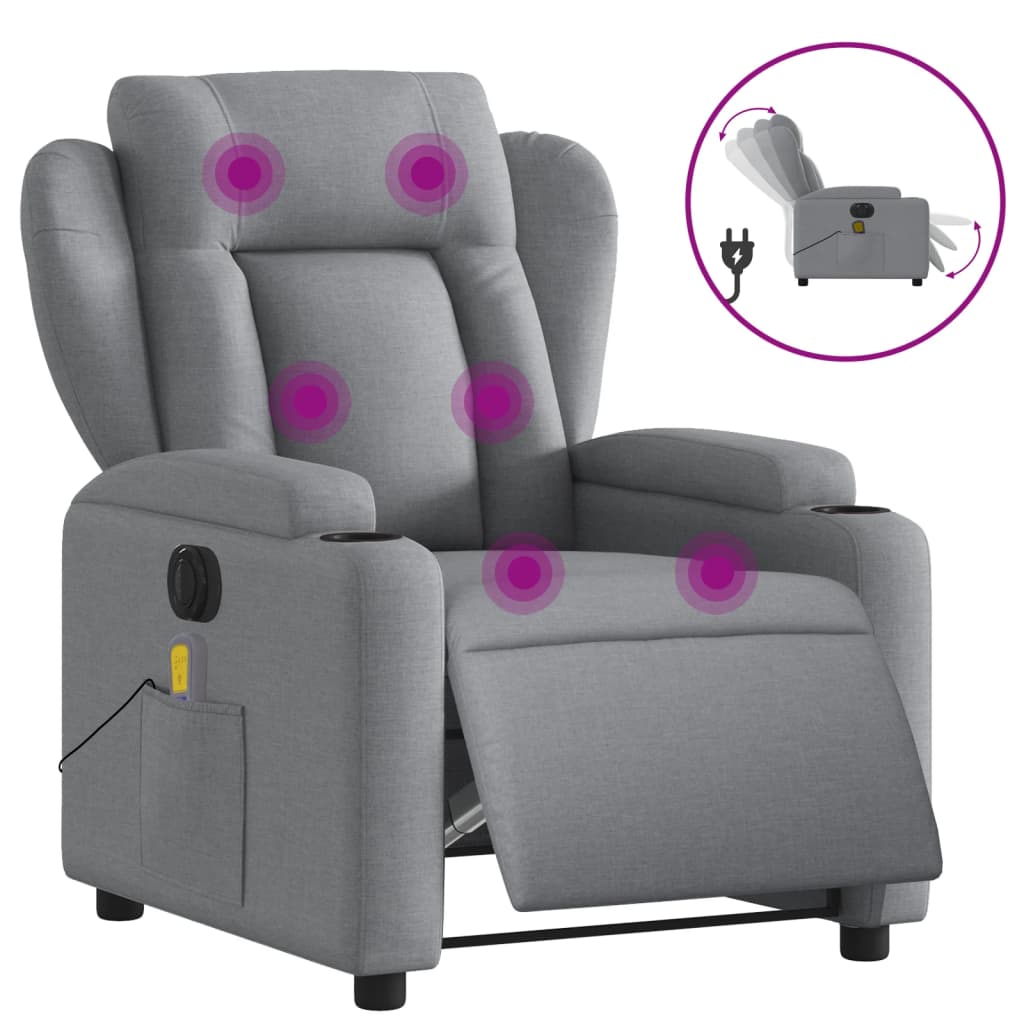 Fauteuil de massage inclinable électrique gris clair tissu Fauteuils vidaXL   