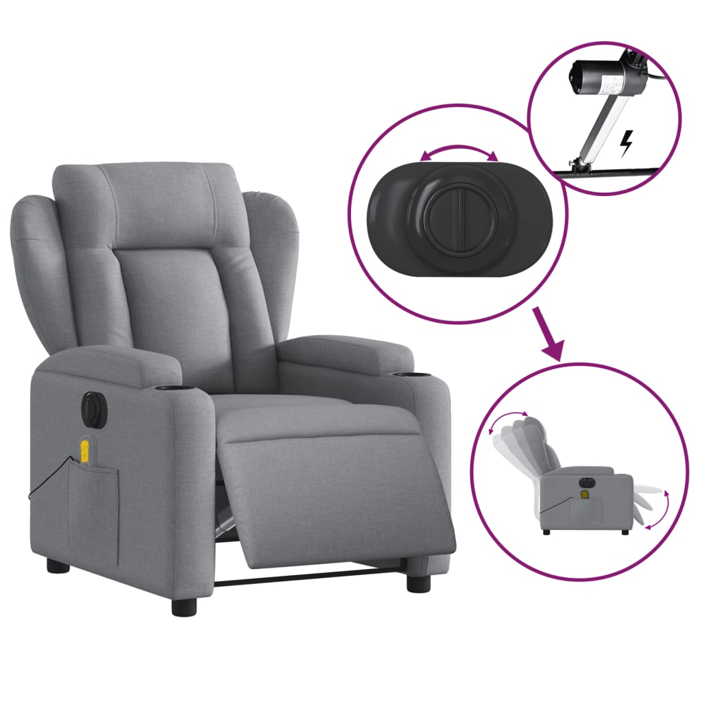 Fauteuil de massage inclinable électrique gris clair tissu Fauteuils vidaXL   