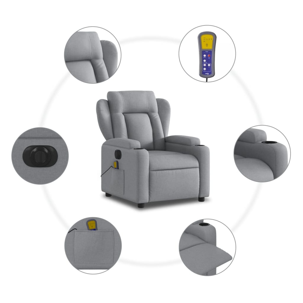 Fauteuil de massage inclinable électrique gris clair tissu Fauteuils vidaXL   