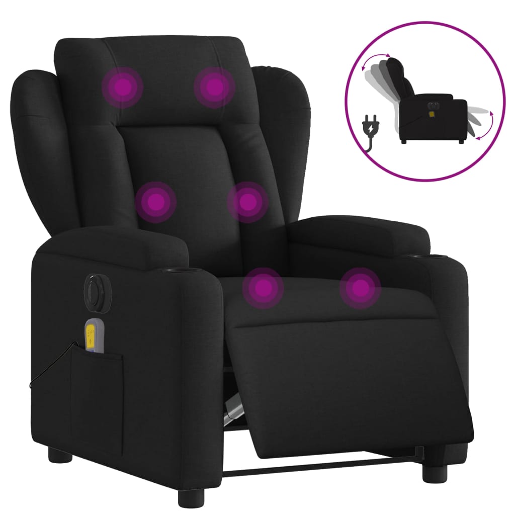 Fauteuil de massage inclinable électrique Noir Tissu Fauteuils vidaXL   