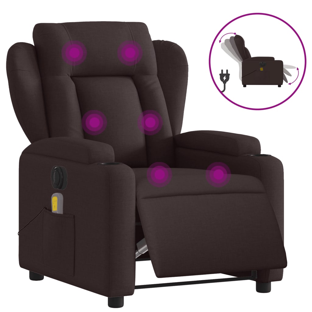 Fauteuil de massage inclinable électrique Marron foncé Tissu Fauteuils vidaXL   