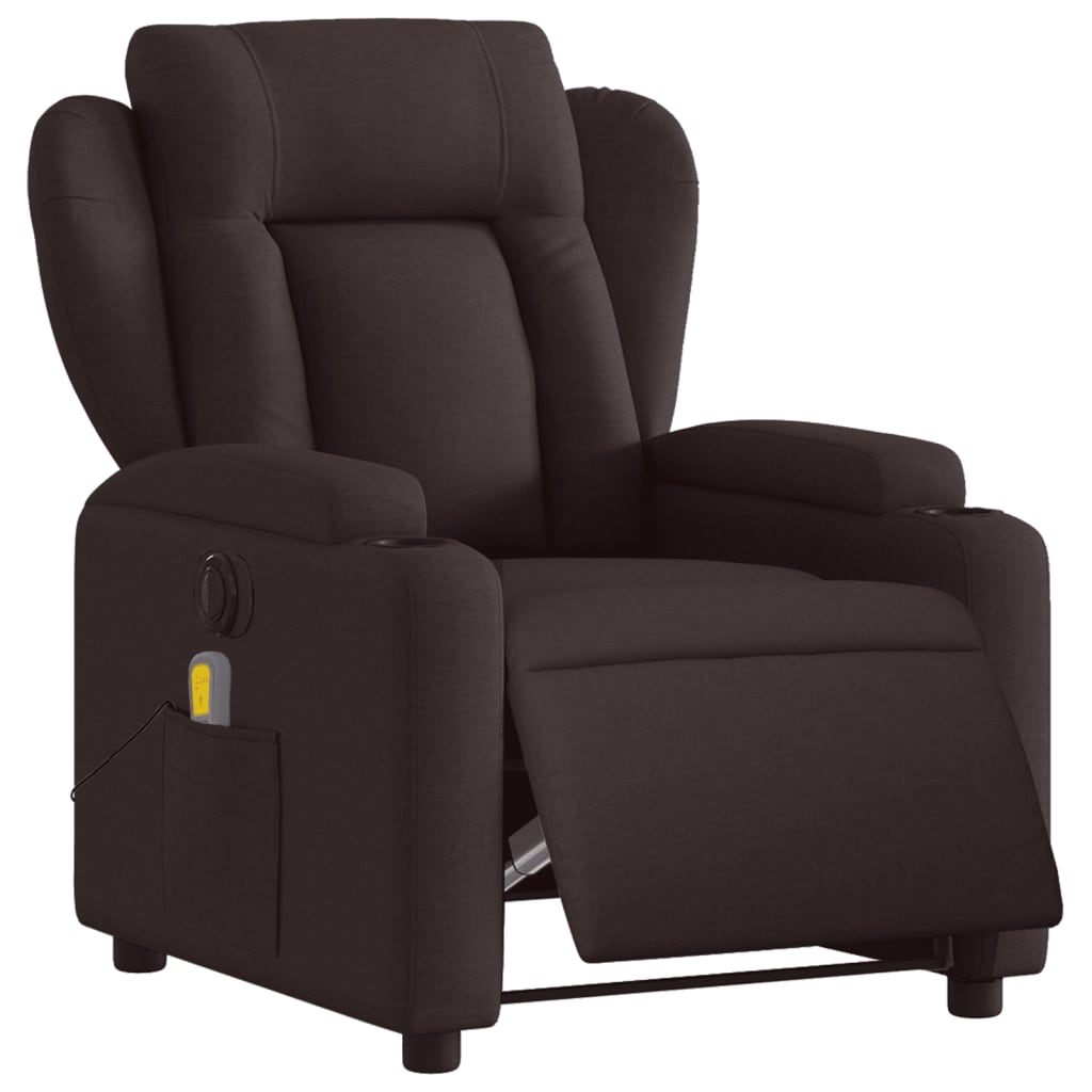 Fauteuil de massage inclinable électrique Marron foncé Tissu Fauteuils vidaXL   