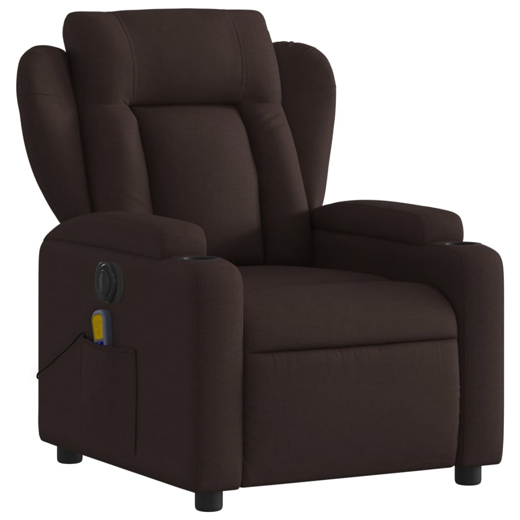 Fauteuil de massage inclinable électrique Marron foncé Tissu Fauteuils vidaXL   