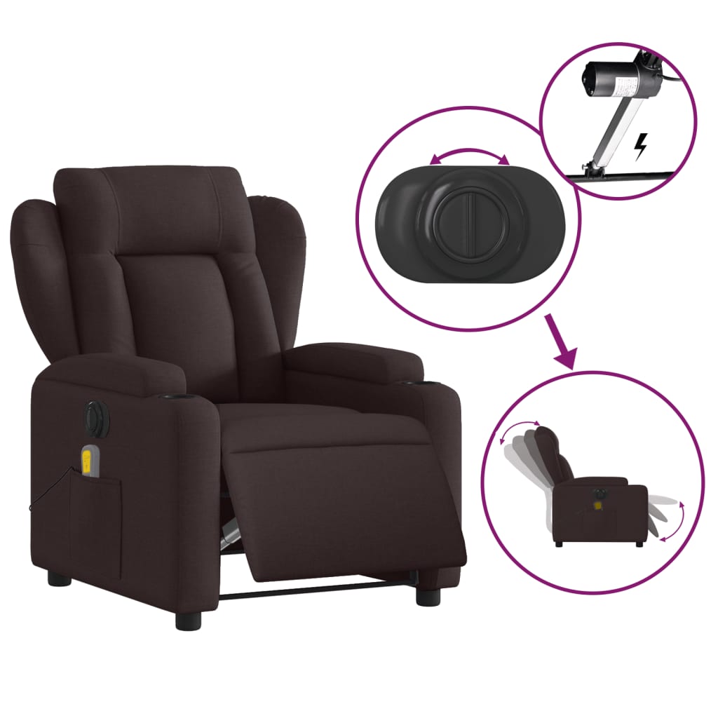 Fauteuil de massage inclinable électrique Marron foncé Tissu Fauteuils vidaXL   