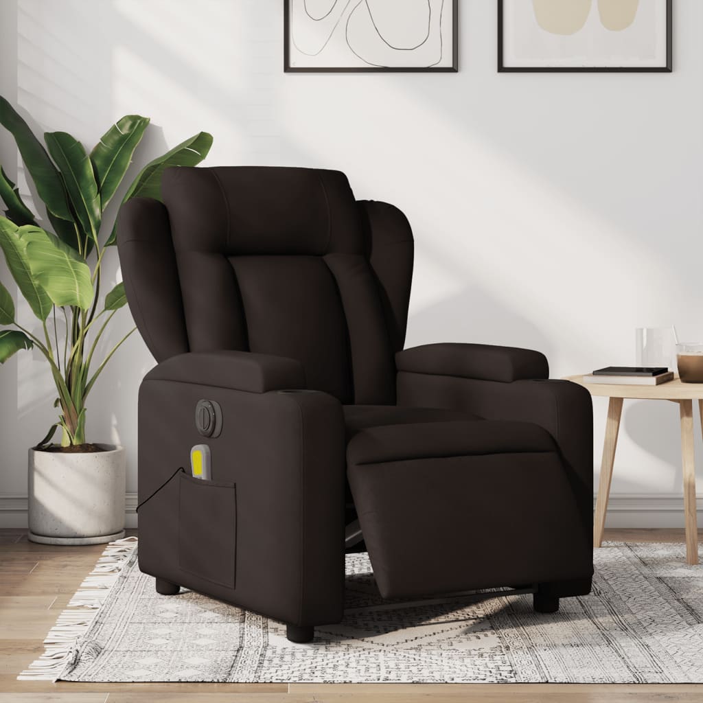 Fauteuil de massage inclinable électrique Marron foncé Tissu Fauteuils vidaXL   