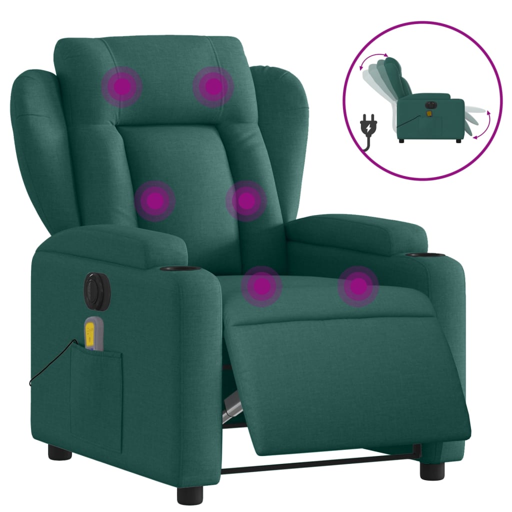 Fauteuil de massage inclinable électrique Vert foncé Tissu Fauteuils vidaXL   