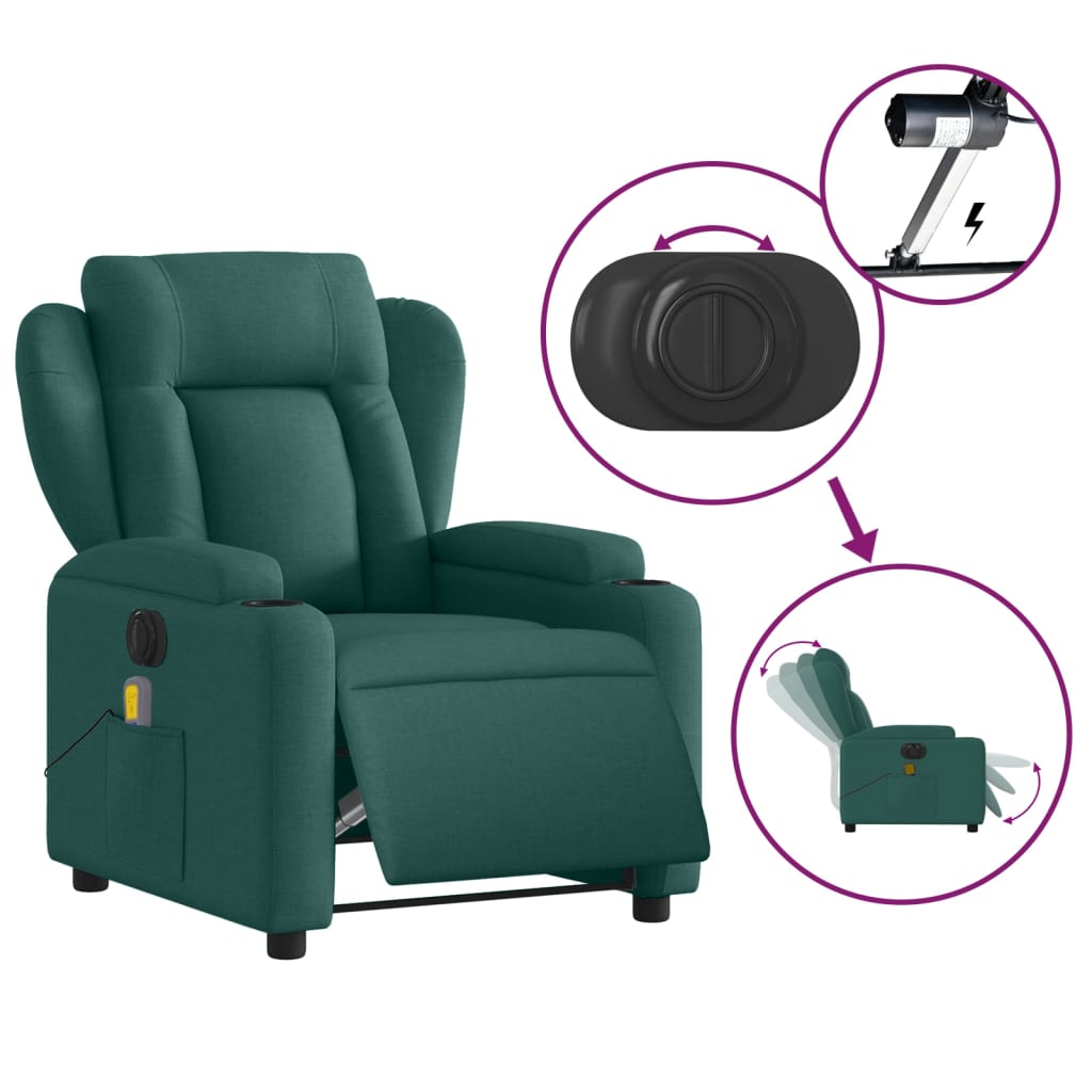 Fauteuil de massage inclinable électrique Vert foncé Tissu Fauteuils vidaXL   