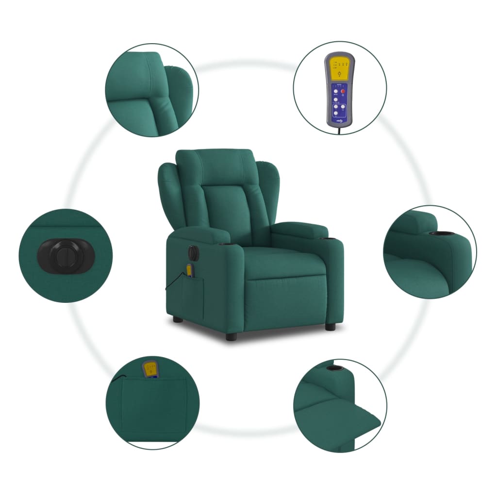 Fauteuil de massage inclinable électrique Vert foncé Tissu Fauteuils vidaXL   