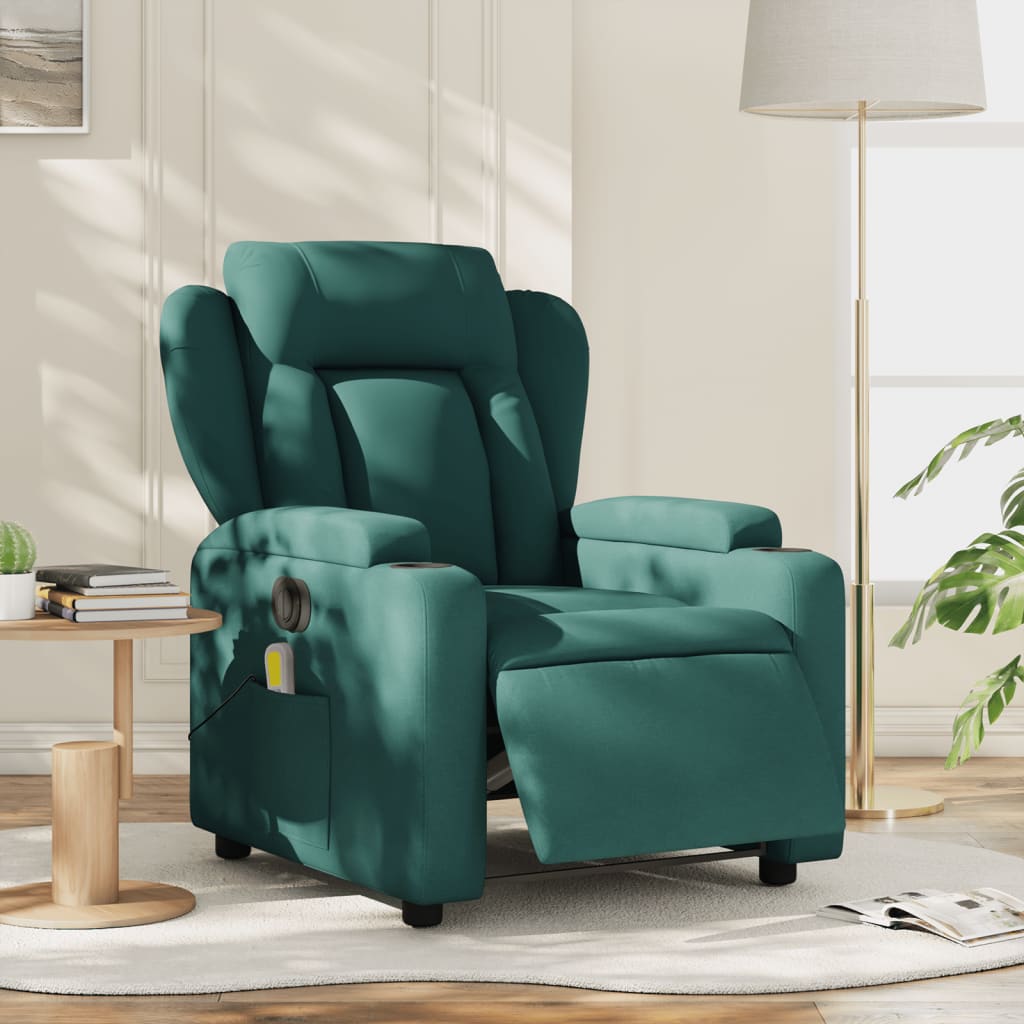 Fauteuil de massage inclinable électrique Vert foncé Tissu Fauteuils vidaXL   