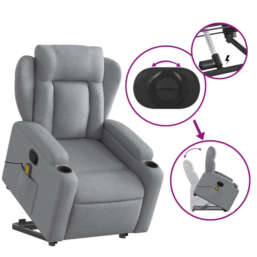 Fauteuil de massage inclinable Gris clair Tissu Fauteuils vidaXL   