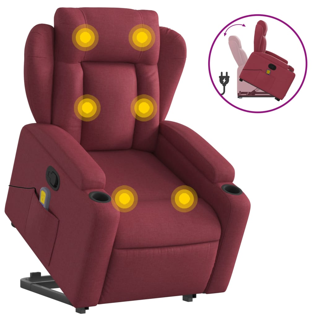 Fauteuil inclinable de massage Rouge bordeaux Tissu Fauteuils vidaXL   