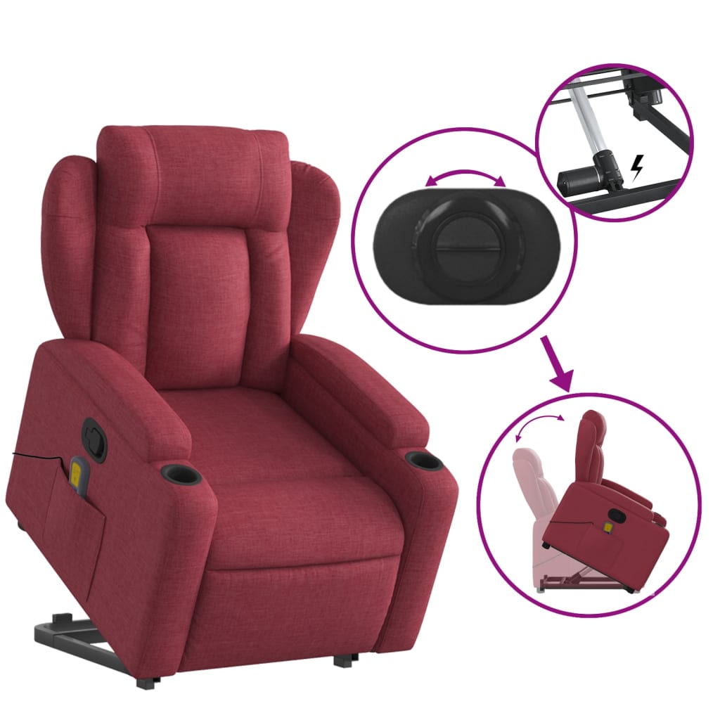 Fauteuil inclinable de massage Rouge bordeaux Tissu Fauteuils vidaXL   