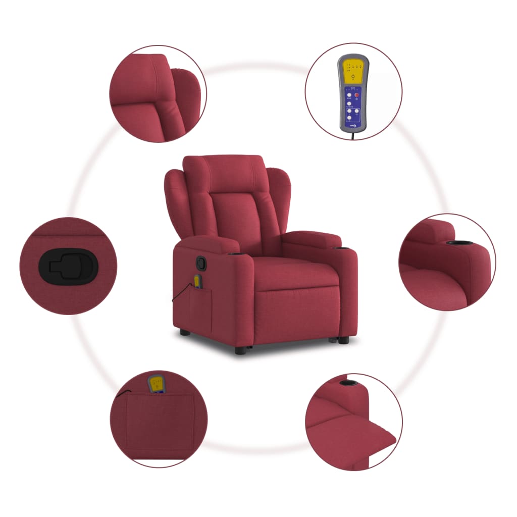 Fauteuil inclinable de massage Rouge bordeaux Tissu Fauteuils vidaXL   