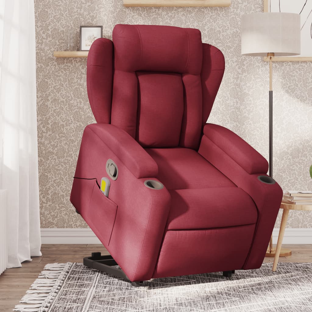 Fauteuil inclinable de massage Rouge bordeaux Tissu Fauteuils vidaXL   