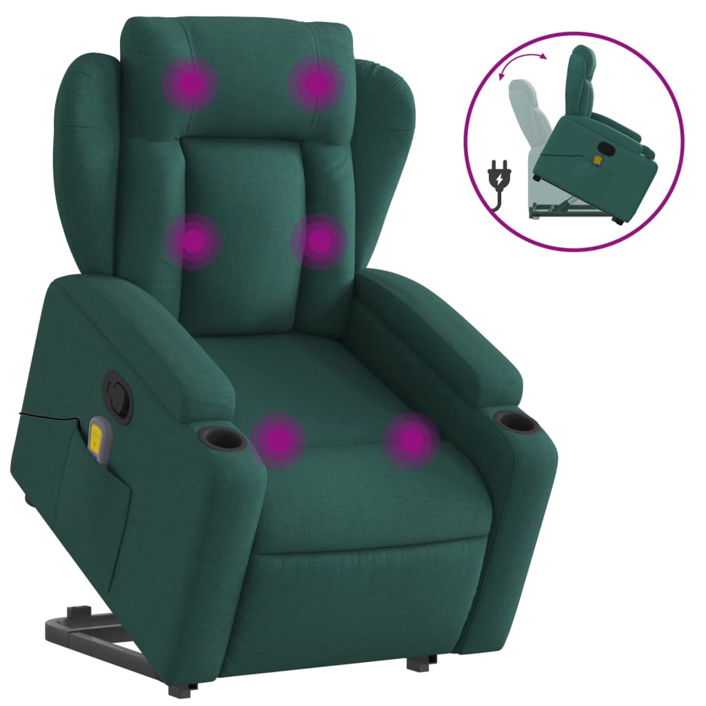 Fauteuil inclinable de massage Vert foncé Tissu Fauteuils vidaXL   