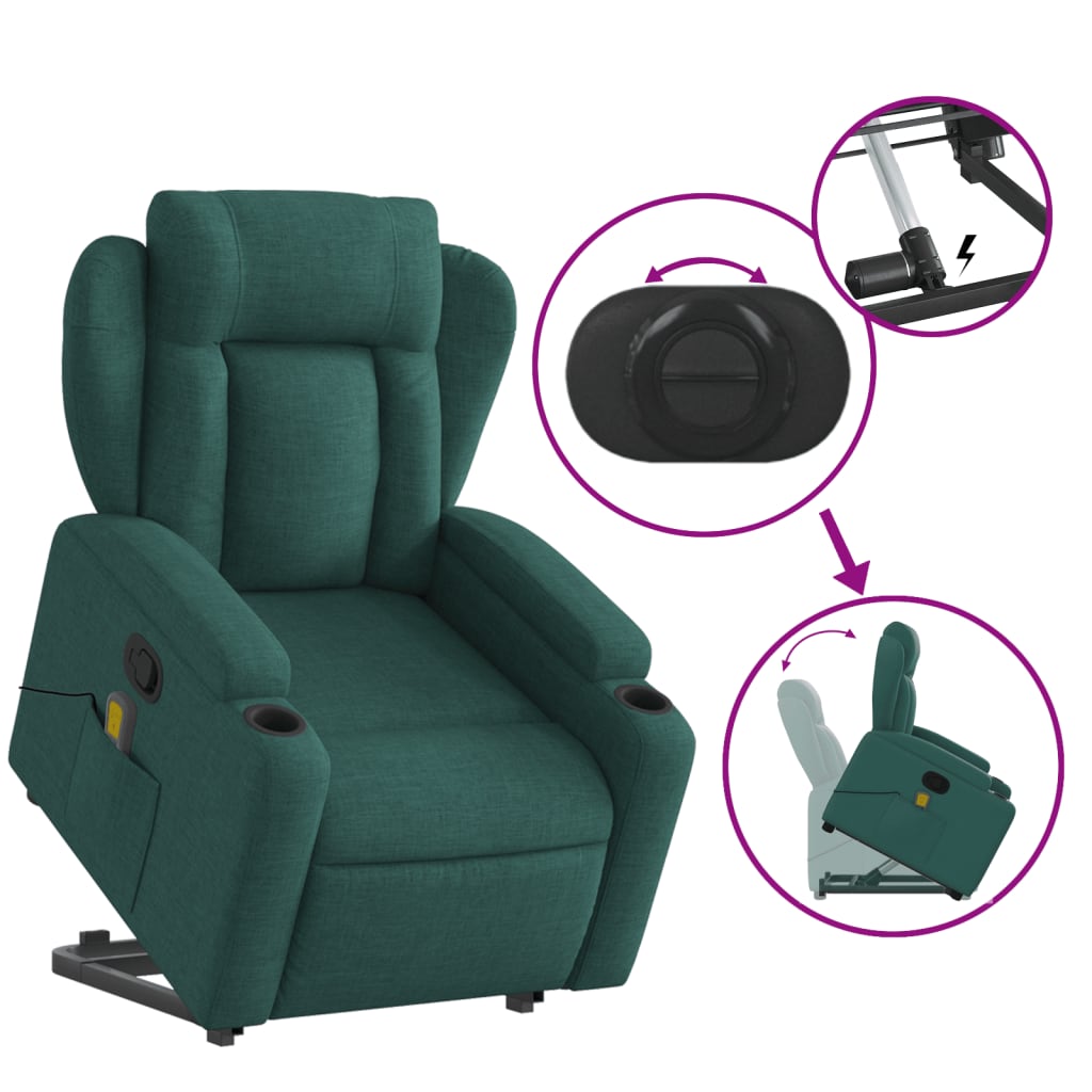 Fauteuil inclinable de massage Vert foncé Tissu Fauteuils vidaXL   