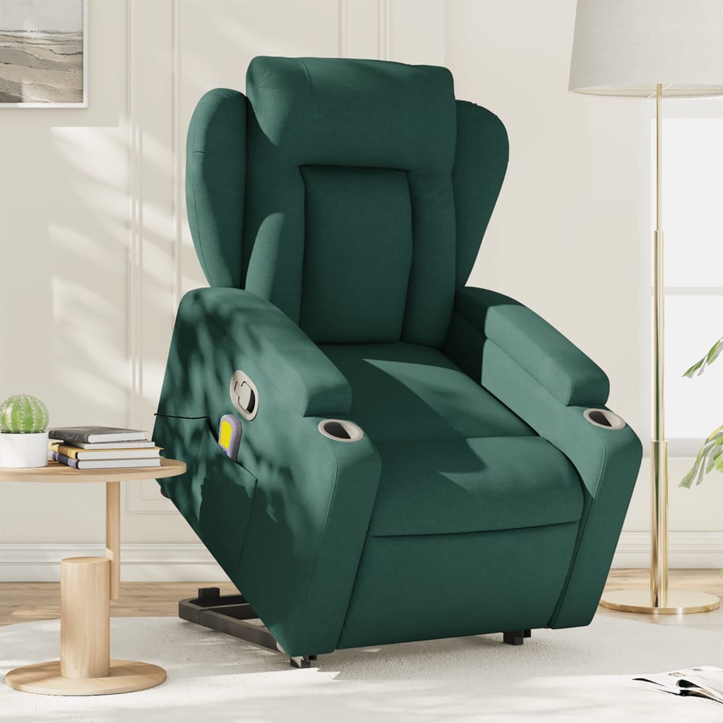 Fauteuil inclinable de massage Vert foncé Tissu Fauteuils vidaXL   