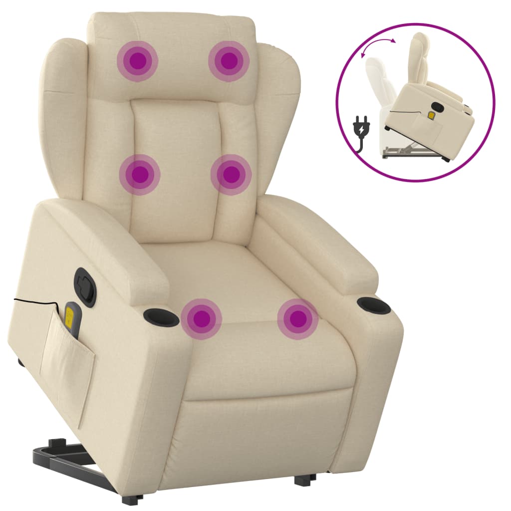 Fauteuil inclinable de massage Crème Tissu Fauteuils vidaXL   