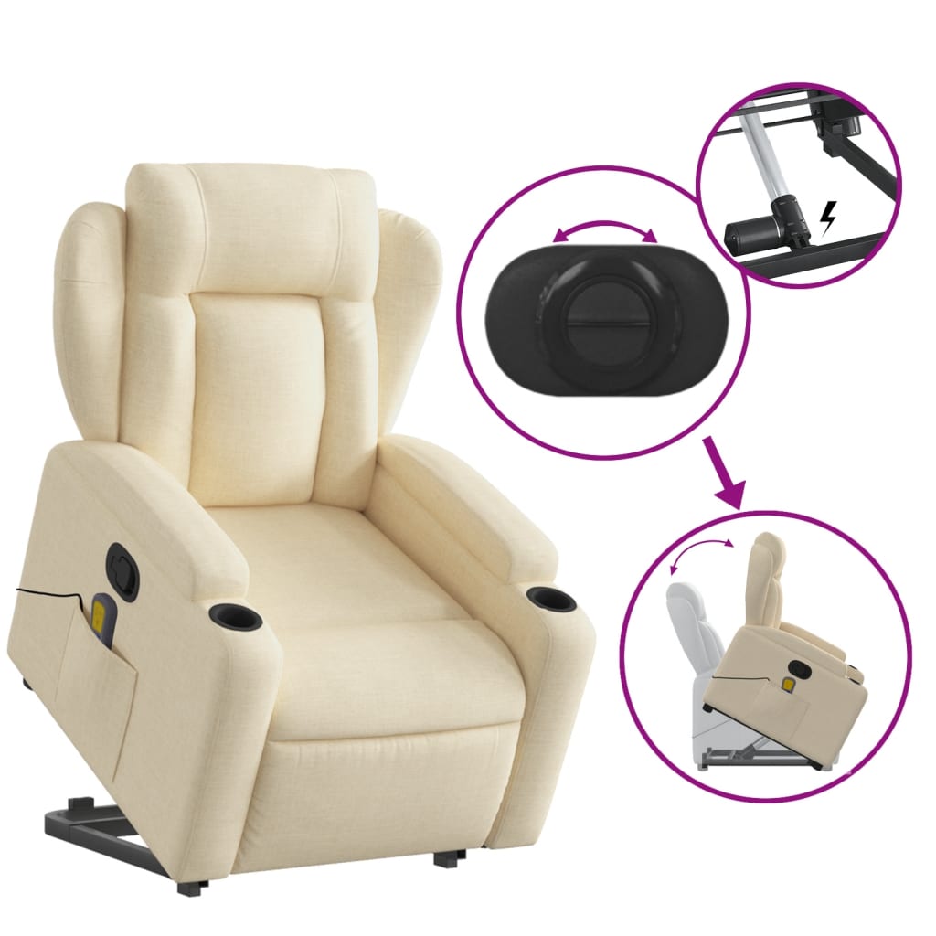 Fauteuil inclinable de massage Crème Tissu Fauteuils vidaXL   