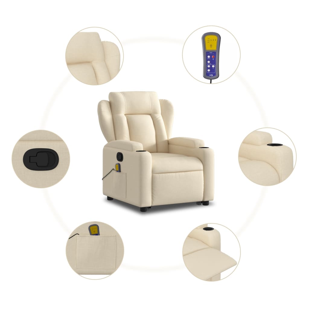 Fauteuil inclinable de massage Crème Tissu Fauteuils vidaXL   