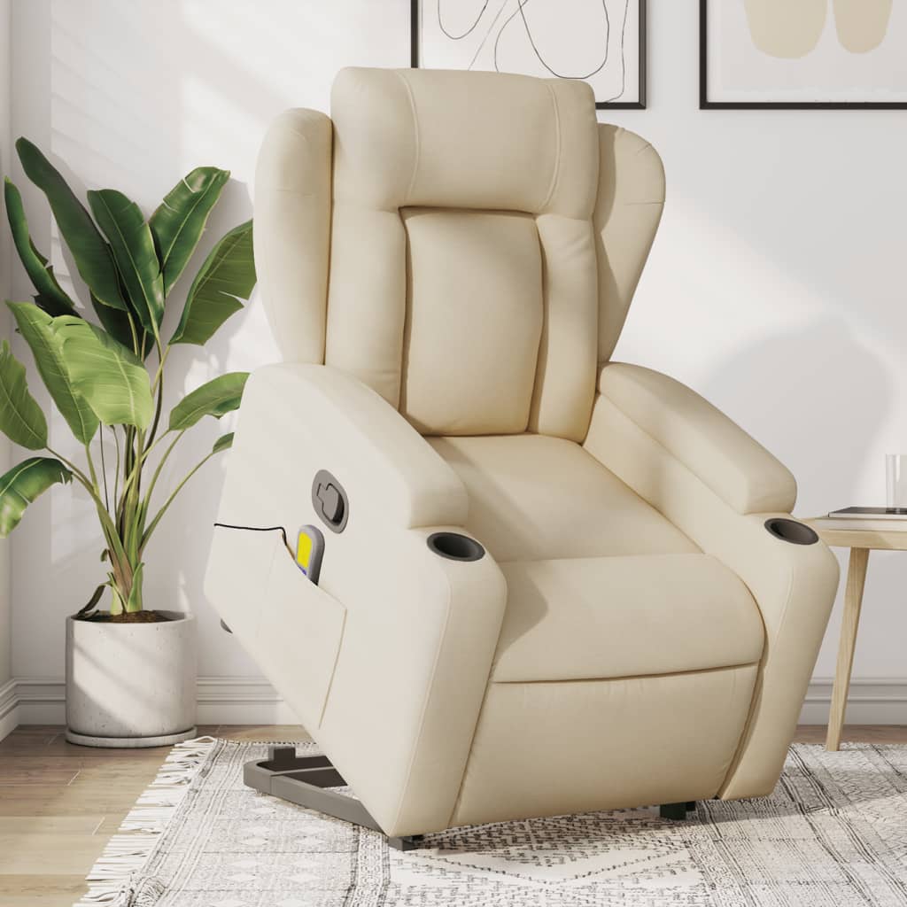 Fauteuil inclinable de massage Crème Tissu Fauteuils vidaXL   