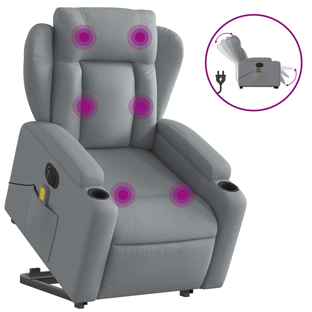 Fauteuil inclinable de massage électrique Gris clair Tissu Fauteuils vidaXL   