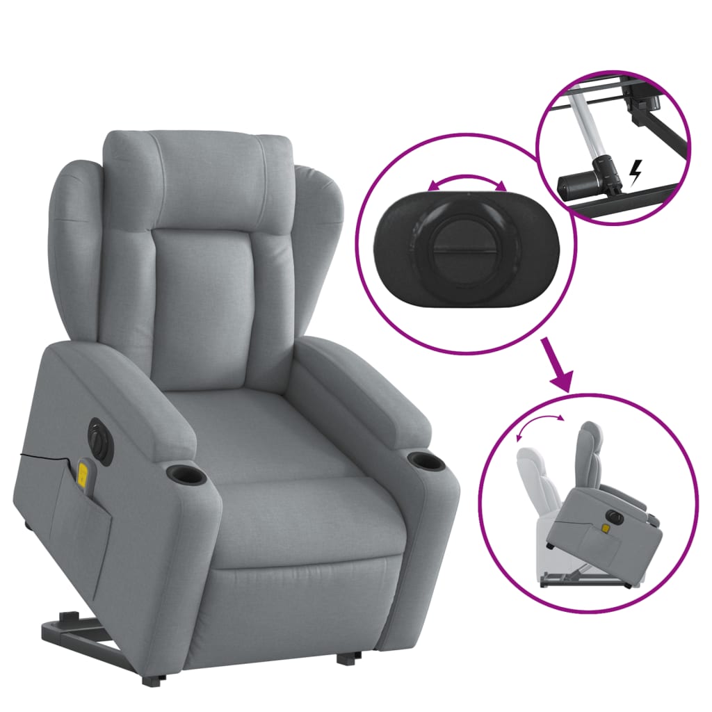 Fauteuil inclinable de massage électrique Gris clair Tissu Fauteuils vidaXL   