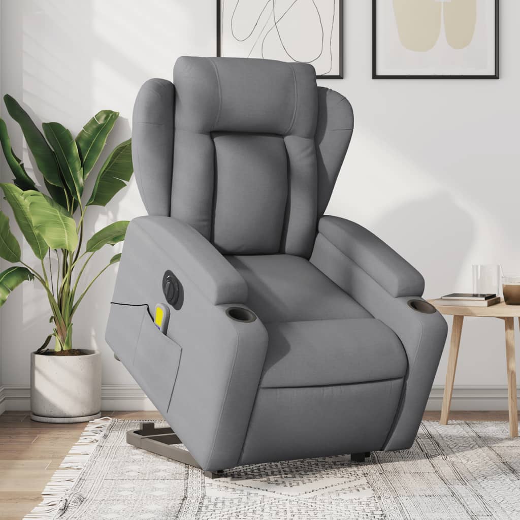 Fauteuil inclinable de massage électrique Gris clair Tissu Fauteuils vidaXL   