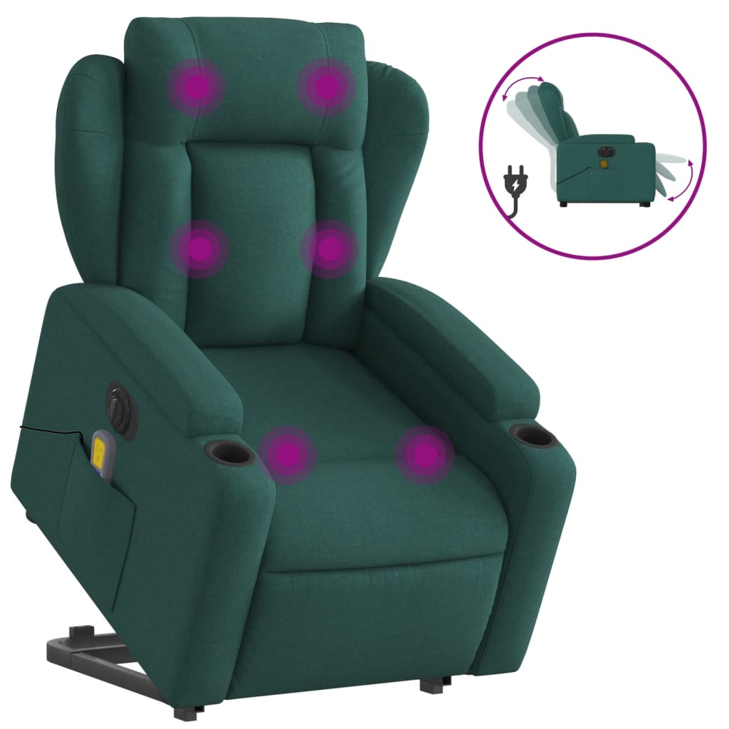 Fauteuil inclinable de massage électrique Vert foncé Tissu Fauteuils vidaXL   