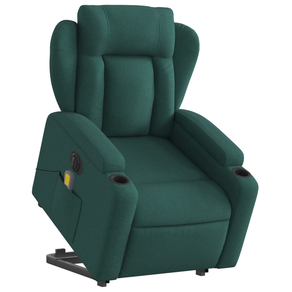 Fauteuil inclinable de massage électrique Vert foncé Tissu Fauteuils vidaXL   