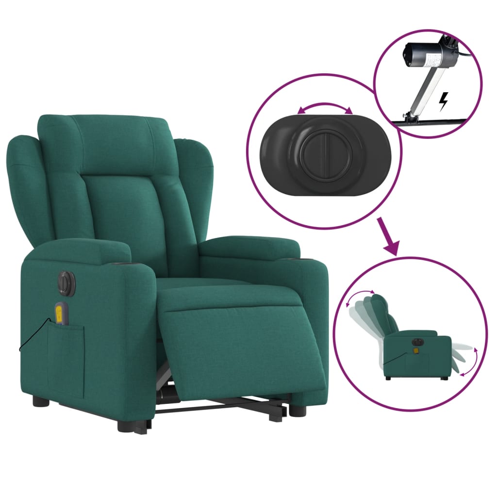 Fauteuil inclinable de massage électrique Vert foncé Tissu Fauteuils vidaXL   