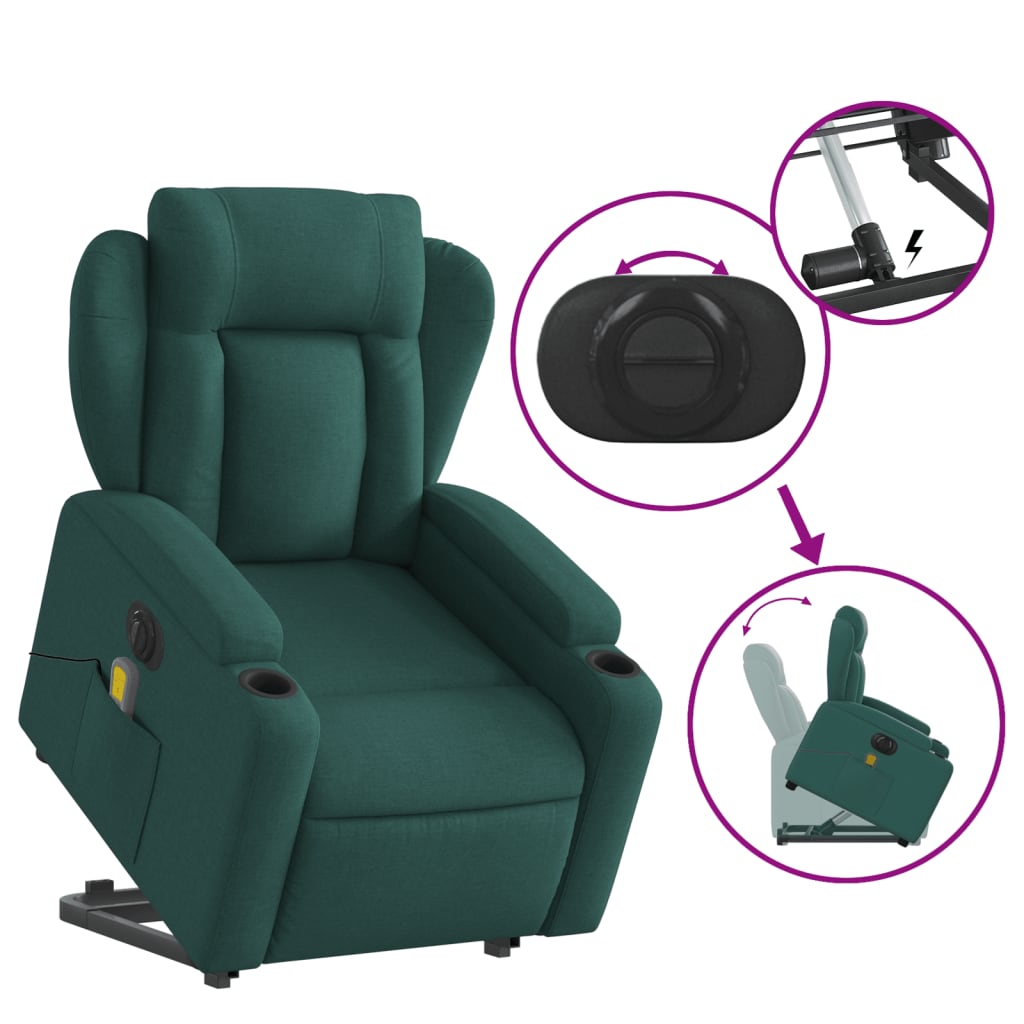 Fauteuil inclinable de massage électrique Vert foncé Tissu Fauteuils vidaXL   