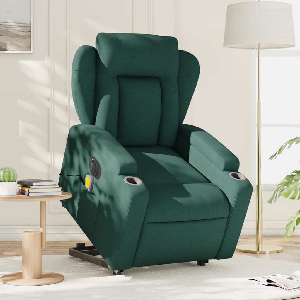 Fauteuil inclinable de massage électrique Vert foncé Tissu Fauteuils vidaXL   