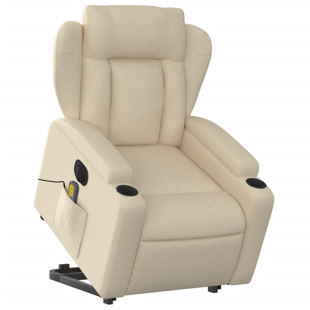 Fauteuil inclinable de massage électrique Crème Tissu Fauteuils vidaXL   