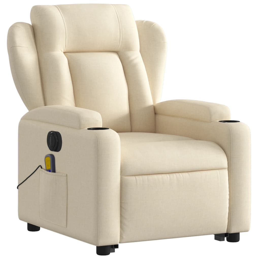 Fauteuil inclinable de massage électrique Crème Tissu Fauteuils vidaXL   