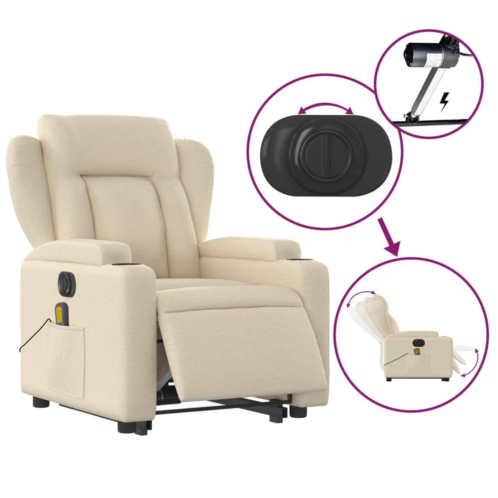 Fauteuil inclinable de massage électrique Crème Tissu Fauteuils vidaXL   