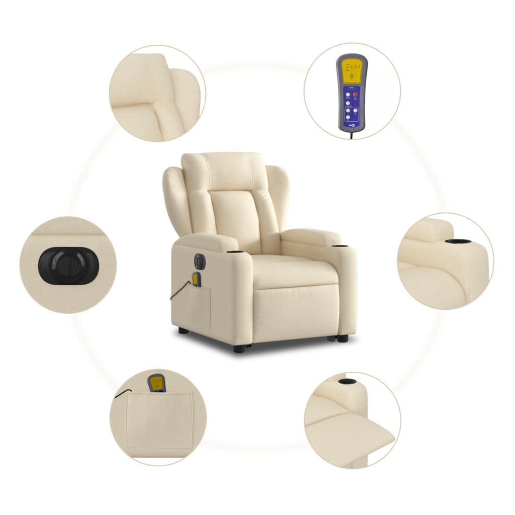 Fauteuil inclinable de massage électrique Crème Tissu Fauteuils vidaXL   