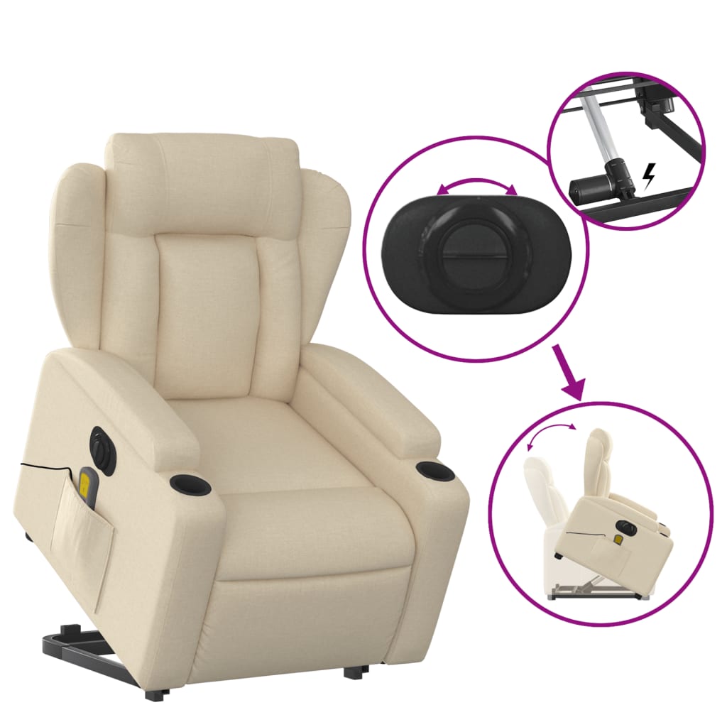 Fauteuil inclinable de massage électrique Crème Tissu Fauteuils vidaXL   