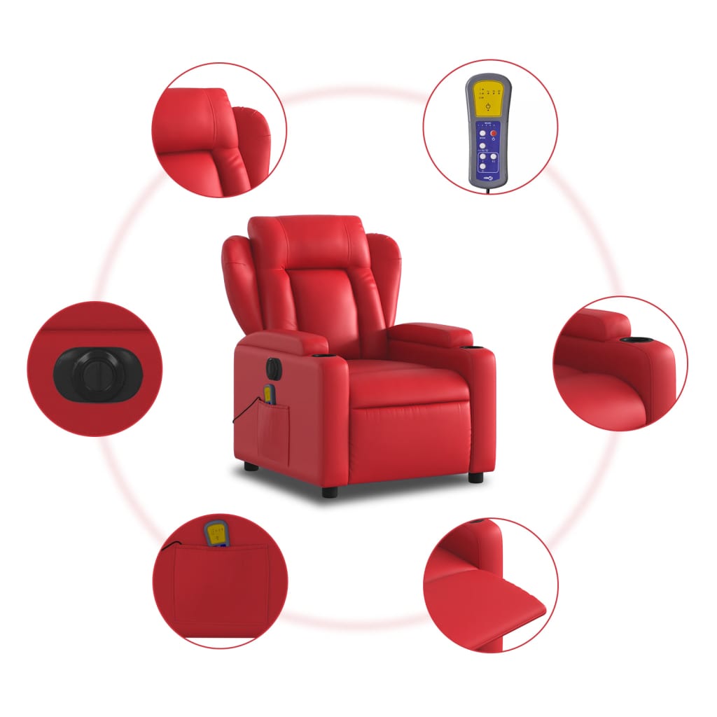 Fauteuil de massage inclinable électrique rouge similicuir Fauteuils vidaXL   