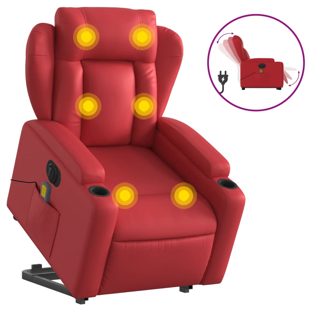 Fauteuil inclinable de massage électrique rouge similicuir Fauteuils vidaXL   