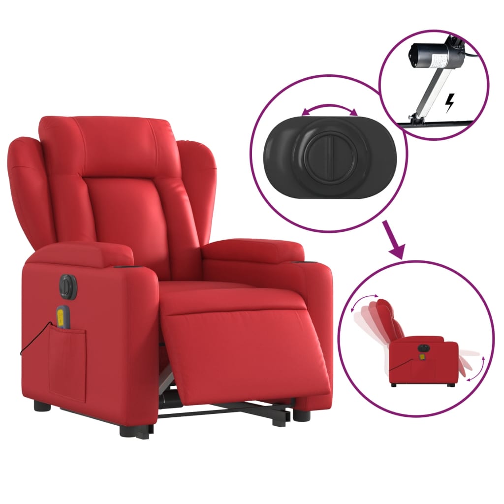 Fauteuil inclinable de massage électrique rouge similicuir Fauteuils vidaXL   