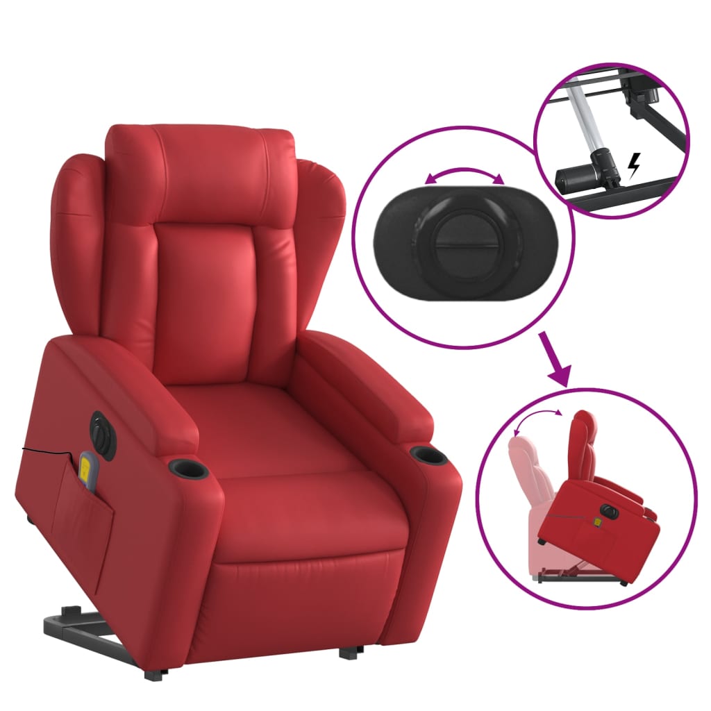 Fauteuil inclinable de massage électrique rouge similicuir Fauteuils vidaXL   