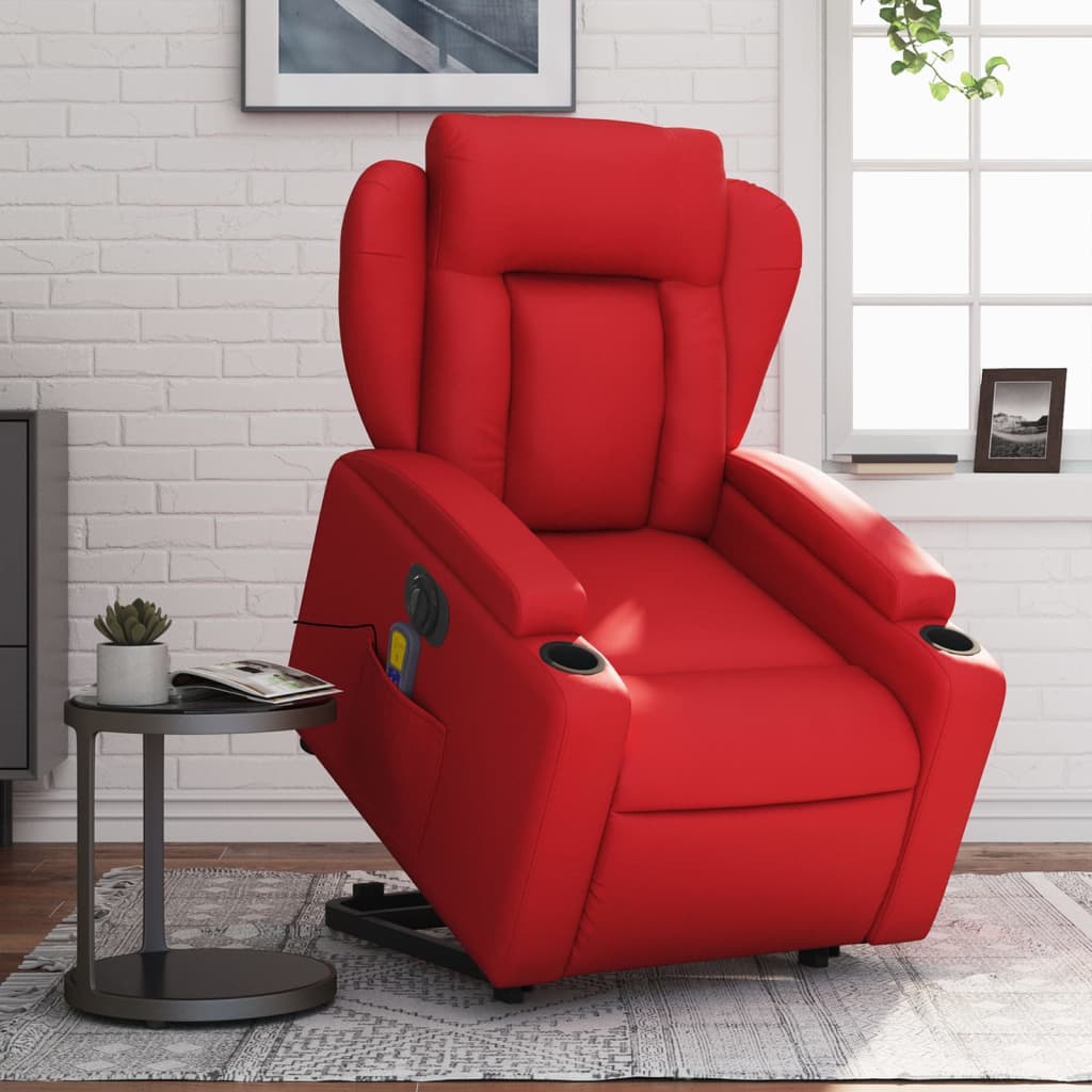 Fauteuil inclinable de massage électrique rouge similicuir Fauteuils vidaXL   