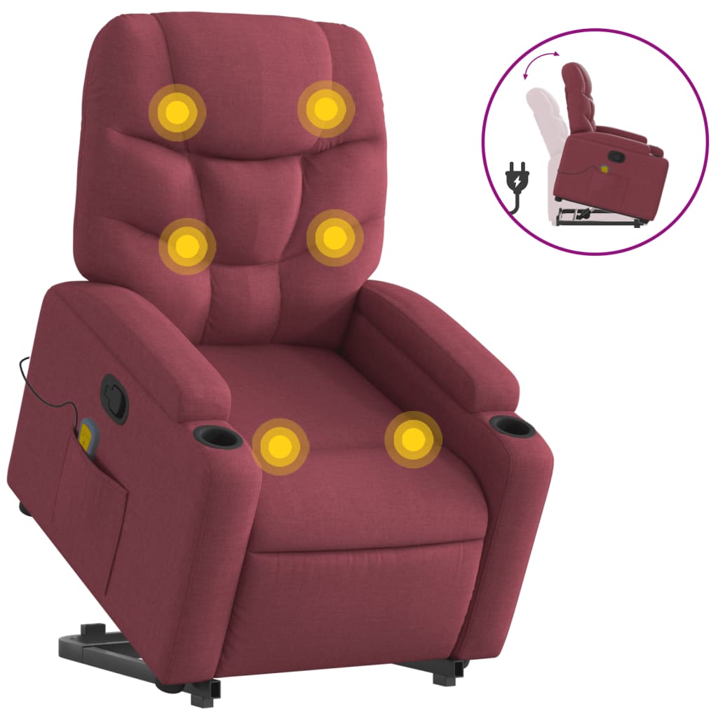 Fauteuil inclinable de massage Rouge bordeaux Tissu Fauteuils vidaXL   