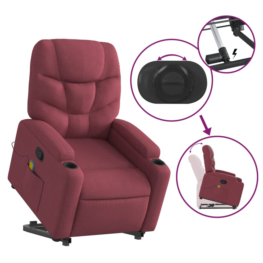 Fauteuil inclinable de massage Rouge bordeaux Tissu Fauteuils vidaXL   