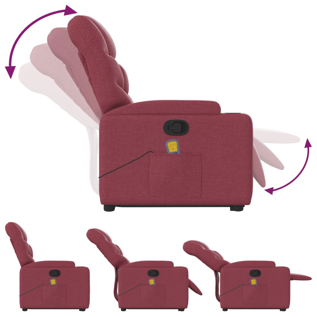 Fauteuil inclinable de massage Rouge bordeaux Tissu Fauteuils vidaXL   