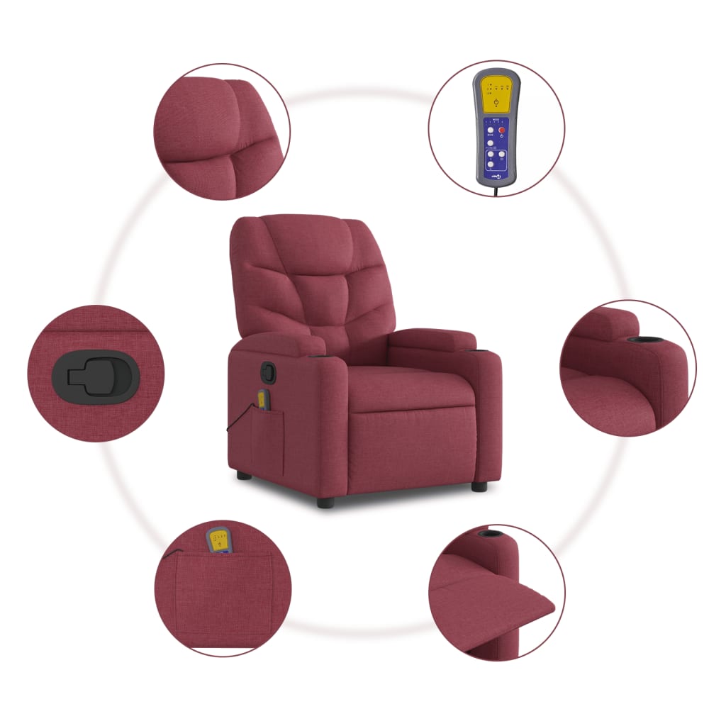 Fauteuil inclinable de massage Rouge bordeaux Tissu Fauteuils vidaXL   