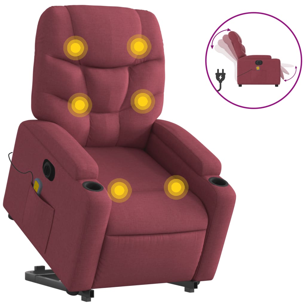 Fauteuil inclinable de massage électrique Rouge bordeaux Tissu Fauteuils vidaXL   