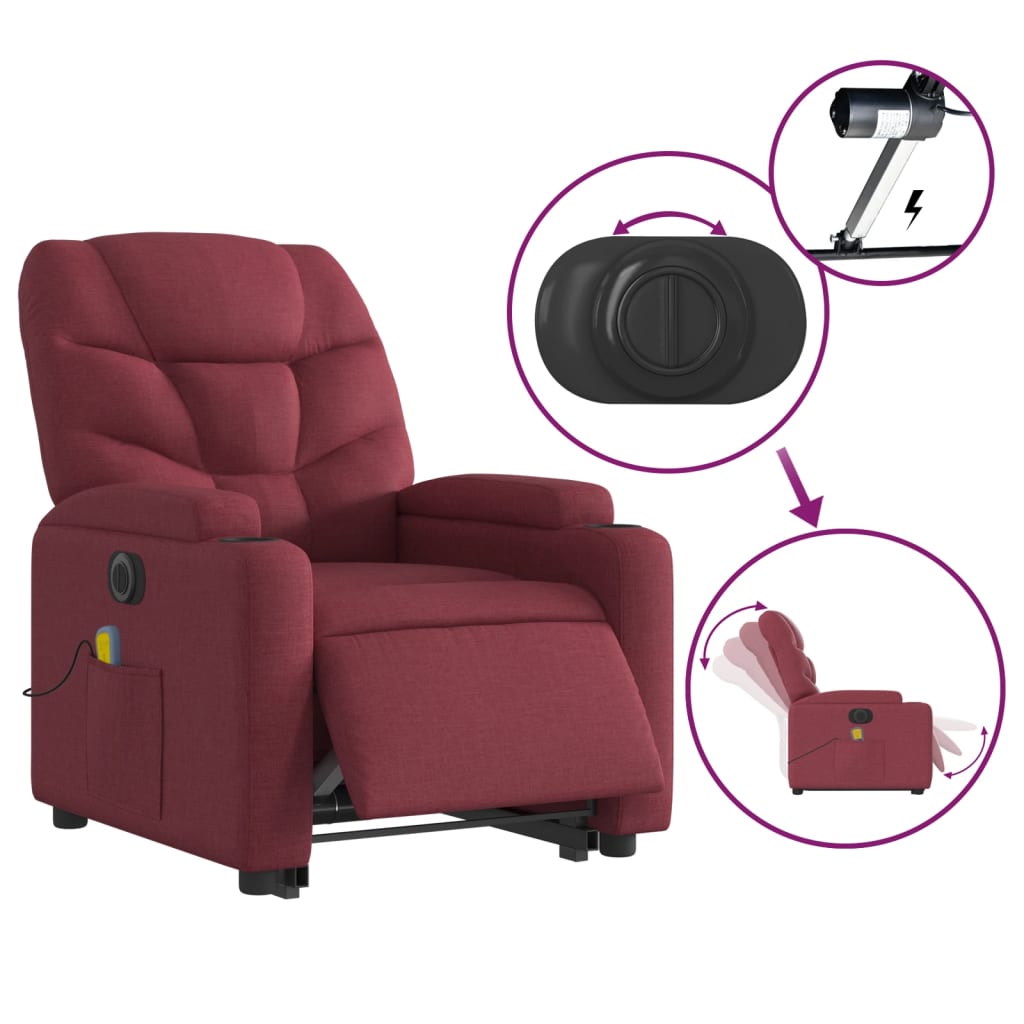 Fauteuil inclinable de massage électrique Rouge bordeaux Tissu Fauteuils vidaXL   