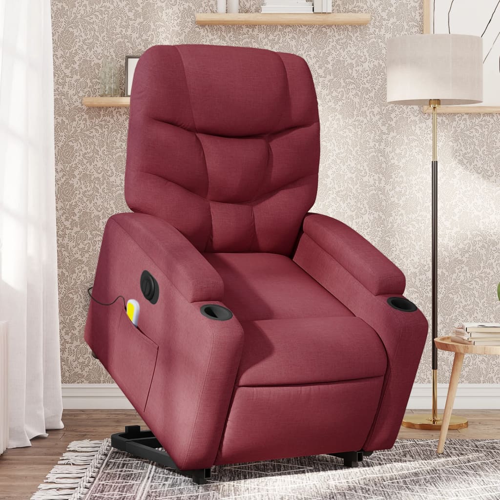 Fauteuil inclinable de massage électrique Rouge bordeaux Tissu Fauteuils vidaXL   